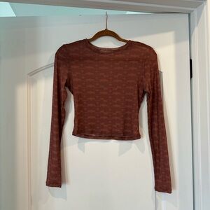 Brown Mesh Long Sleeve Women's Top